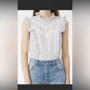 LA VIE Rebecca taylor STRIPE LACE RUFFLE TOP sz s